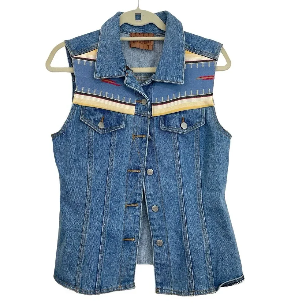 Painted Pony Denim Skirt Vest Set Womens S Aztec Southwestern Western Outfit VTG